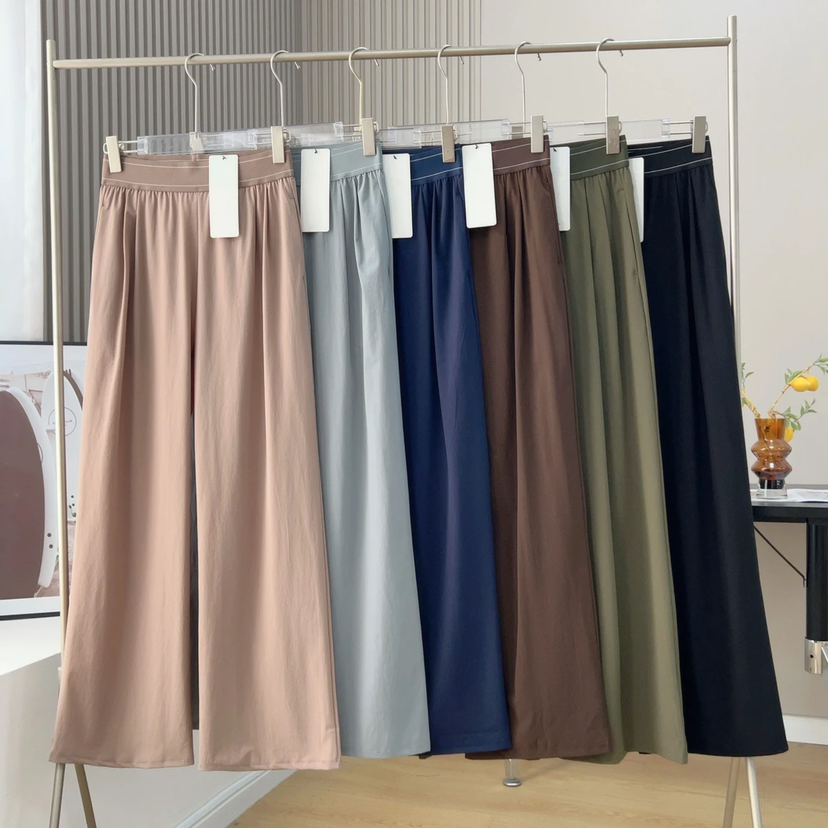 New Arrival Women's XL Yoga Pants Stylish Solid Pattern High Waist Quick Dry Elastic Waist Wide Leg All Match Feature Wholesale