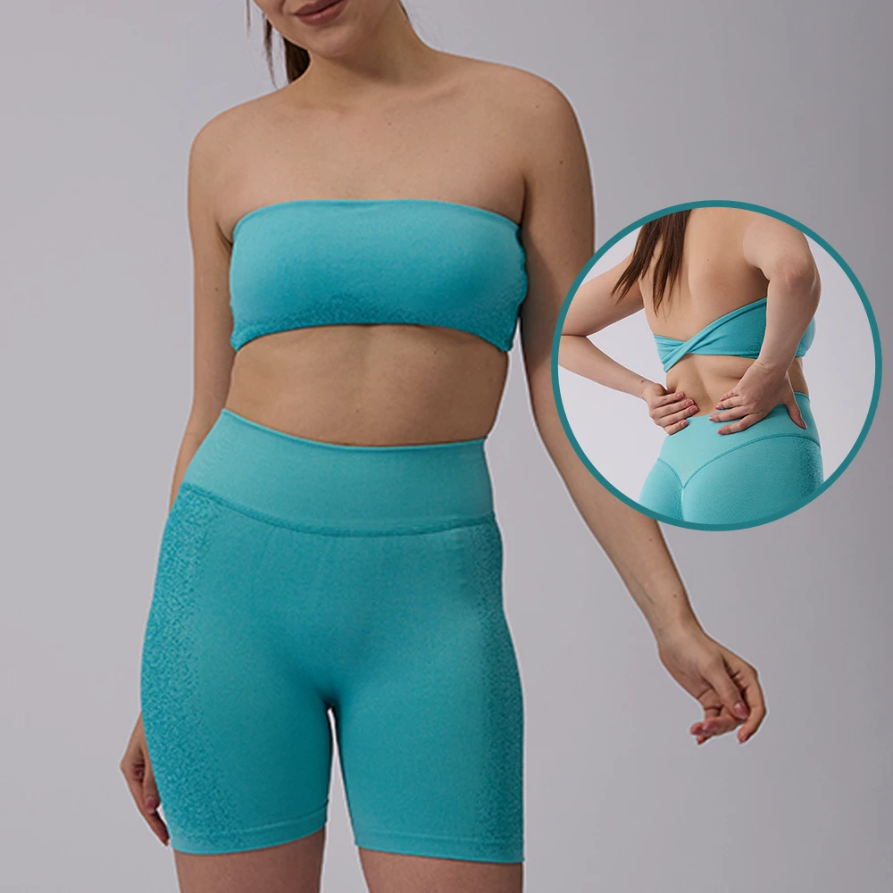 Custom Seamless Scrunch Sportswear Athletic Bandeau Top Gym Fitness Training Yoga Workout Sets For Women