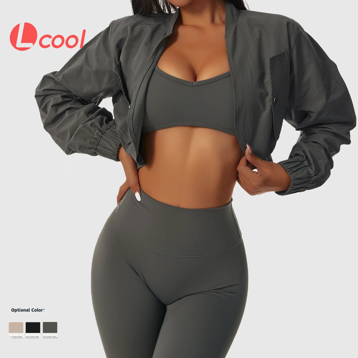 Lcool Quick Dry Long Sleeve Stand Collar Jacket Women Yoga Wear Casual Coat Zip up Crop Top Jacket Women