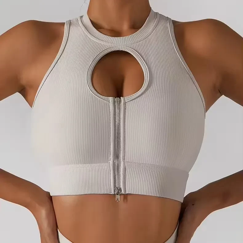 Custom Women Sports Bras Yoga Vest Front Zipper Plus Size Non-adjusted Straps Lightweight High Support Seamless Activewear Bra