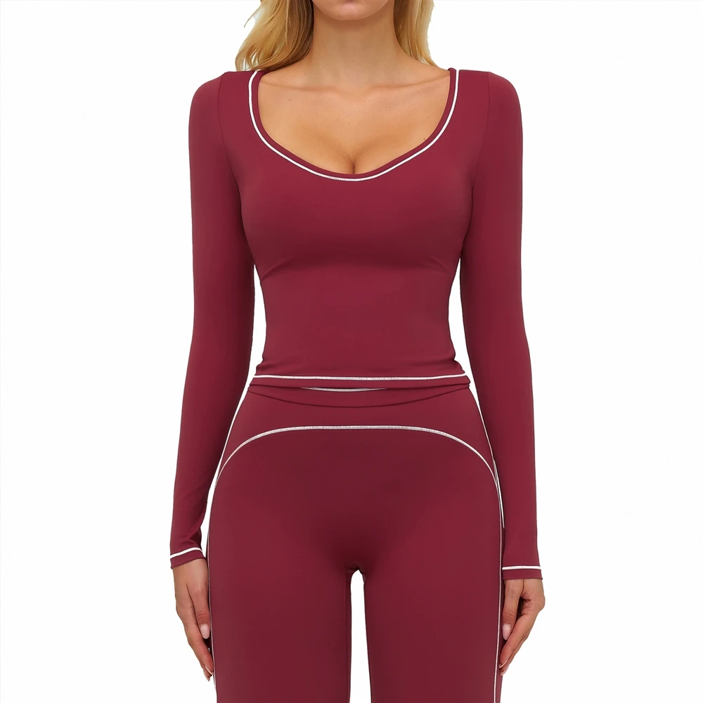 Yoga Long Sleeve Skinny Fit Lightweight Breathable Spandex/Nylon Four-Way Stretch Quick Dry Fashion T-Shirt Women Outdoor