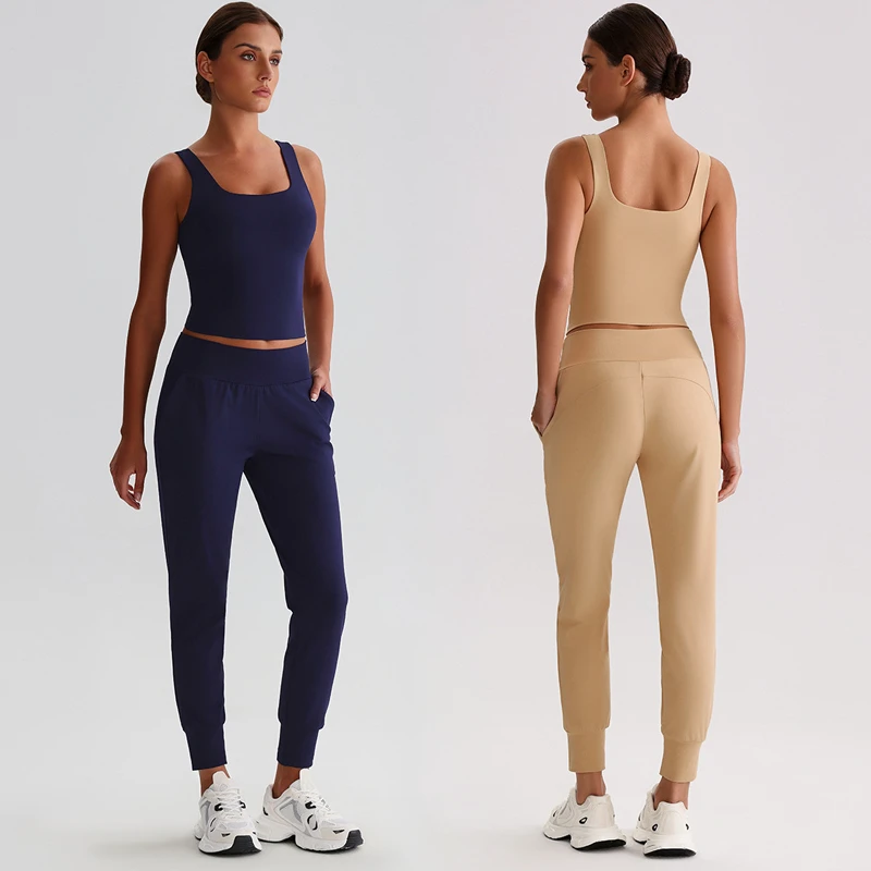 Recycled Solid Soft Eco-Friendly Women Activewear Casual Fit Tracksuit Sleeveless Tank Top Jogger Leggings Fitness Yoga Outfit