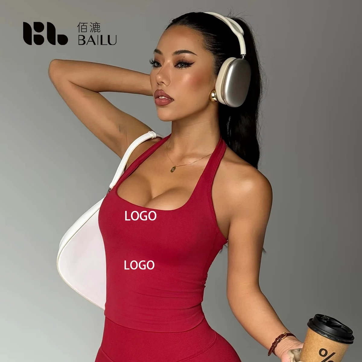 Europe US Cross-Border Hot Selling Women's Seamless Spandex/Nylon Ribbed Sports Vest Halter Strap Scoop Neck for Yoga