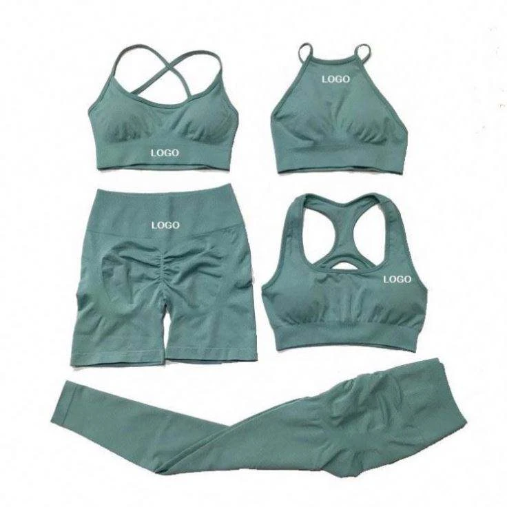 Women's Gym Set High Waist Seamless Yoga Workout Shorts Backless Sports Bra Scrunch Bum 2-Piece Set Print Breathable