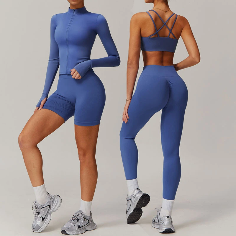 Private Label 4 Pieces Women Yoga Set Naked Feeling Breathable Quick Dry Gym Fitness Workout Clothing Running Legging Sets