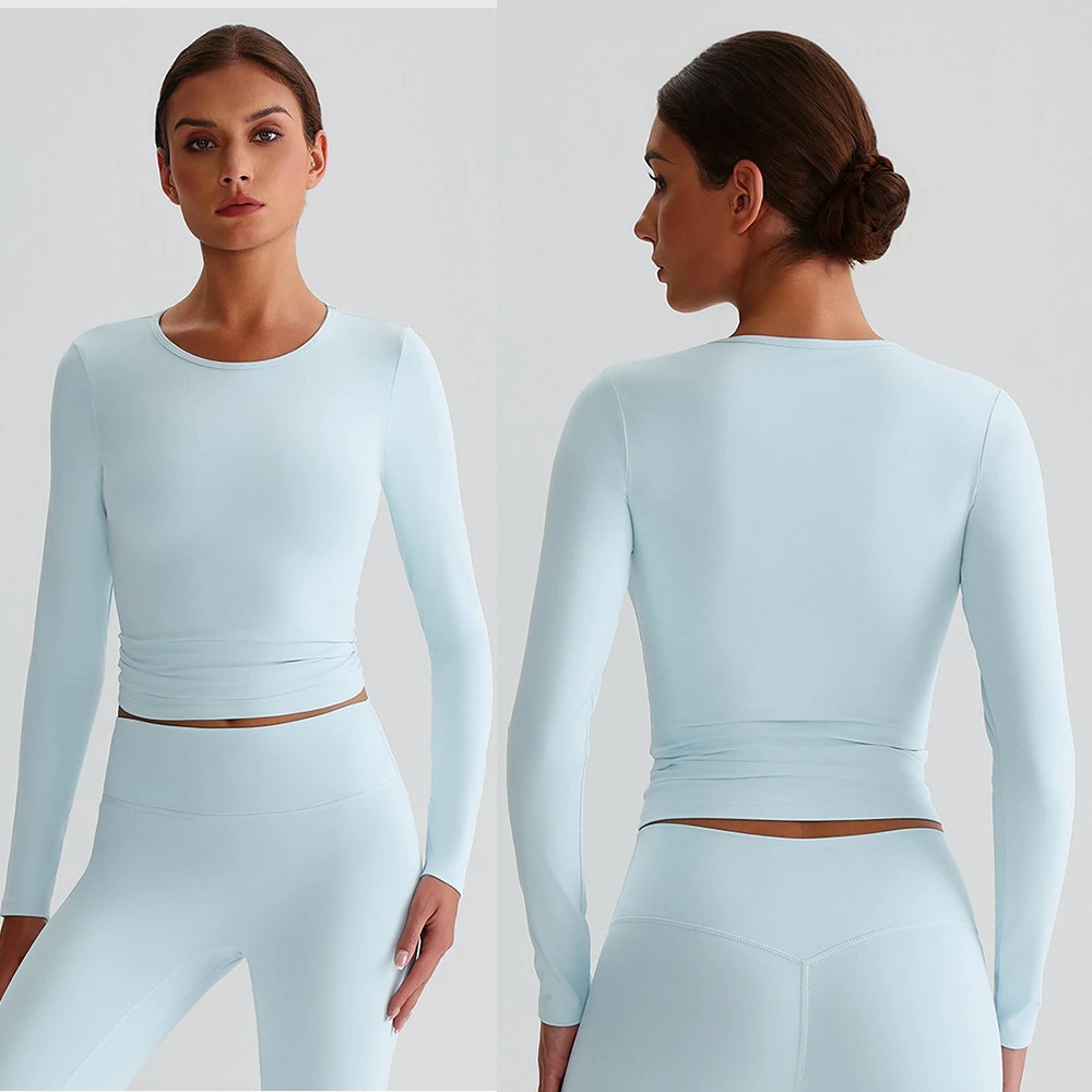 Hot Selling Brushed Fabric Pilates Running Fitness Sport Top Tight Quick-Dry Stretch Lightweight Yoga Long Sleeve Top for Women