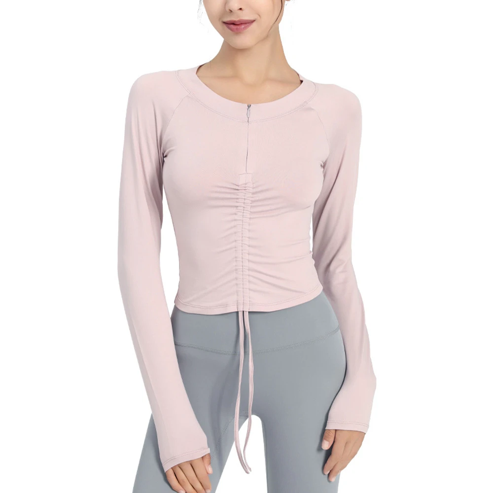 Womens Ruched Long Sleeve Workout Tops Quick Dry Quarter Zip Pullover Crop Yoga Athletic Slim Fit T Shirt