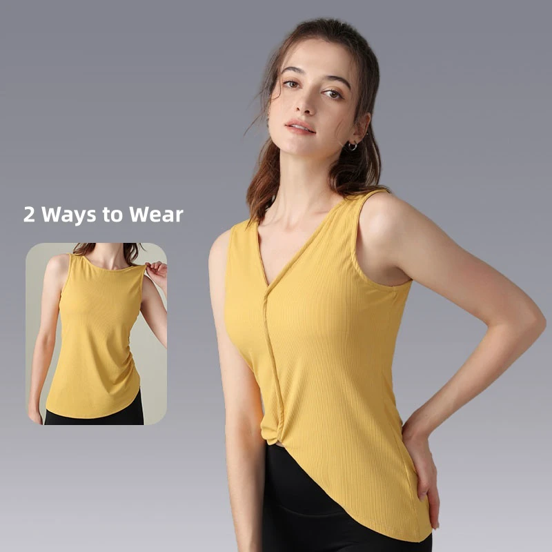 2 Ways to Wear Fitness Sportswear Summer Running Ladies Custom Vest Sleeveless Loose Back Yoga Tank Top for Women
