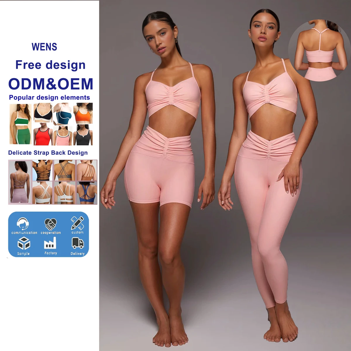 Women's Custom Logo Gym Tops Active Sports Fitness Wear with V-Neck New Wrinkled Fold Design Skin Friendly Yoga Bra Logo Front
