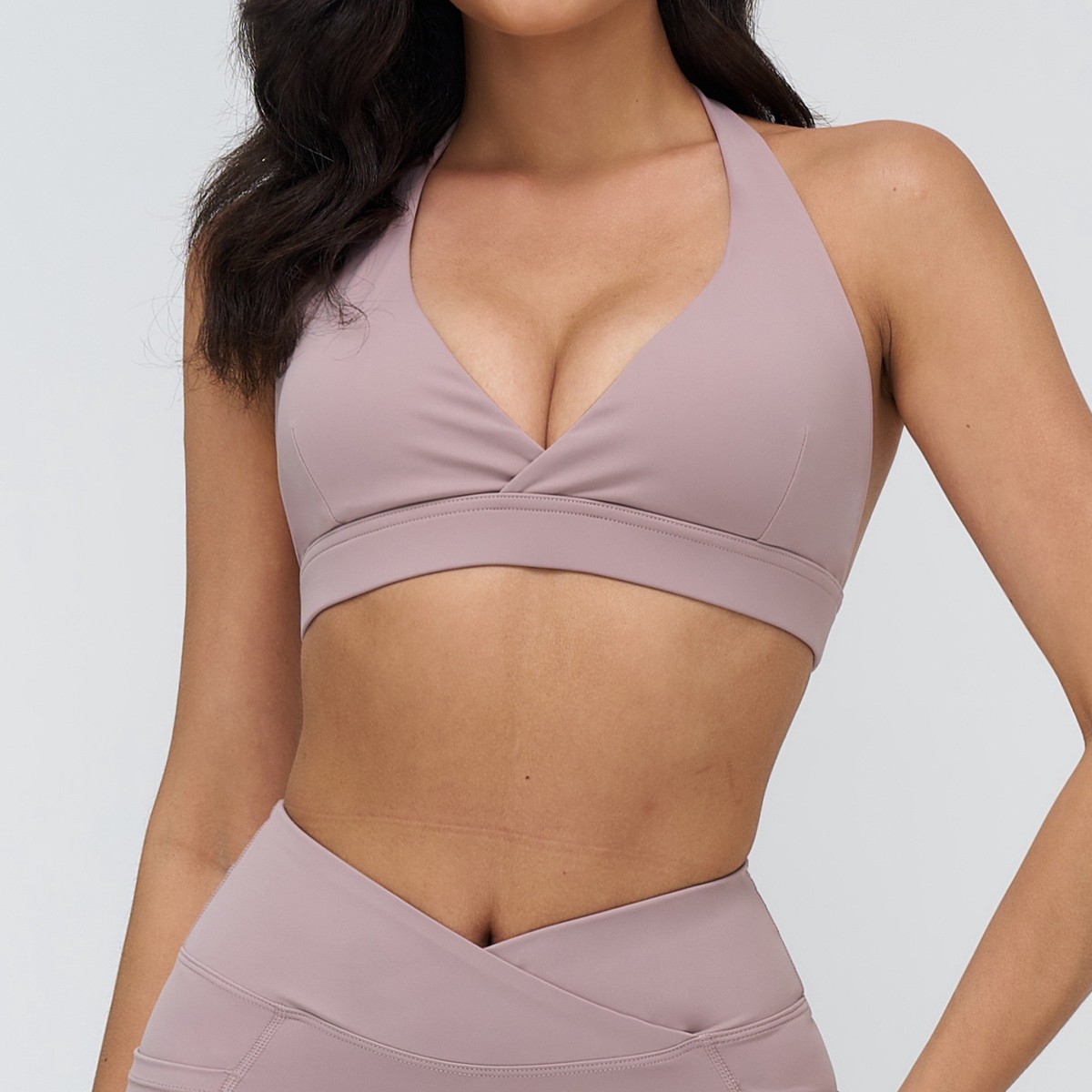 Naked-feel Yoga Sports Bra with Cross V-neck and Fashionable Beauty-back Design for Fitness and Running