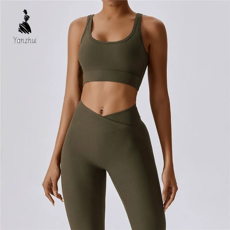 YZ Sports Cross Strap Backless Yoga Clothing Set Running Quick Dry Tight Fitness Clothing Two-piece Set