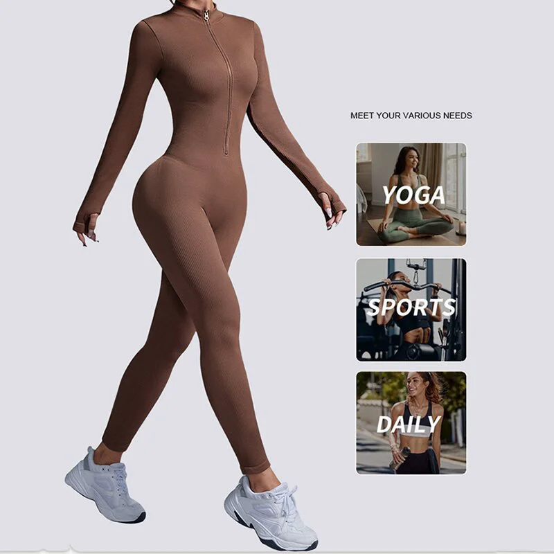 Hot Sale Women's Sports Yoga Wear Stand Collar Long Sleeves Zipper Thumb Holes Butt-Lifting Tummy-Control Sweat-Wicking