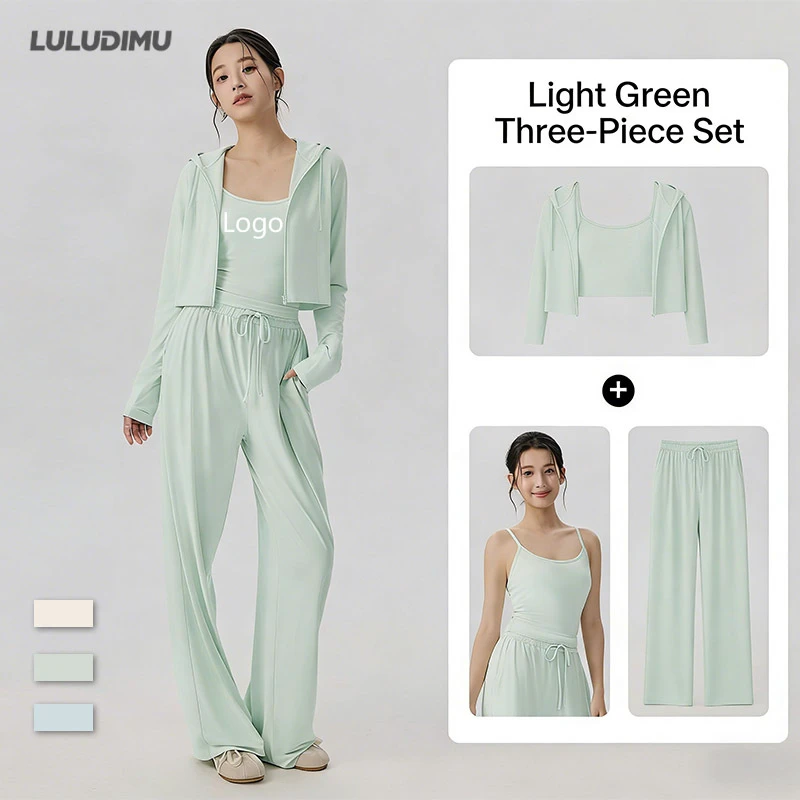 Women's Solid Relaxed Fit Yoga Set Lightweight Breathable Quick-Dry Sun Protection Elastic Waist Four-Way Stretch Loose Casual
