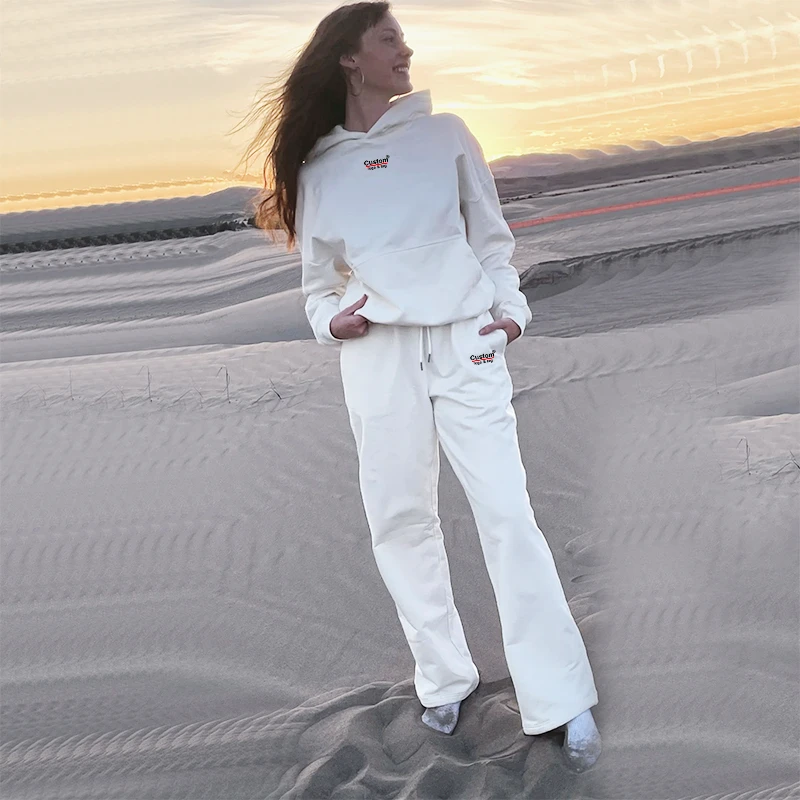 Customized Logo Exclusive Long Eco-Friendly Breathable Hoodie Sweatpants Sets For Tall Girls Hidden Adjustable Strings For Open