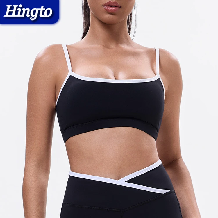 Wholesale Open Back Gym Top Women Running Yoga Bra Tight Running Sports Bra Quick-Drying Fitness Top Contrast Stripe Sport Bra