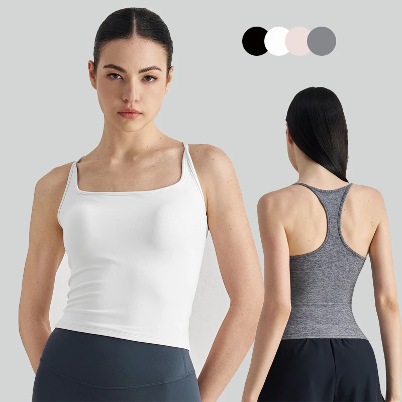 Women's Lightweight Padded Sports Bra Breathable Slim-Fit Workout Tank Top Pilates Gym Fitness Camisole Built-In Bra Yoga Gym