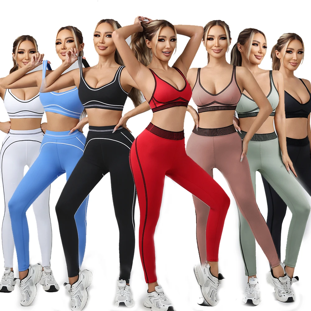 Wholesale Same Brand Front Logo Leggings Women's Yoga Set High Waisted Anti-Bacterial Breathable Sportswear Workout Pilates Gym