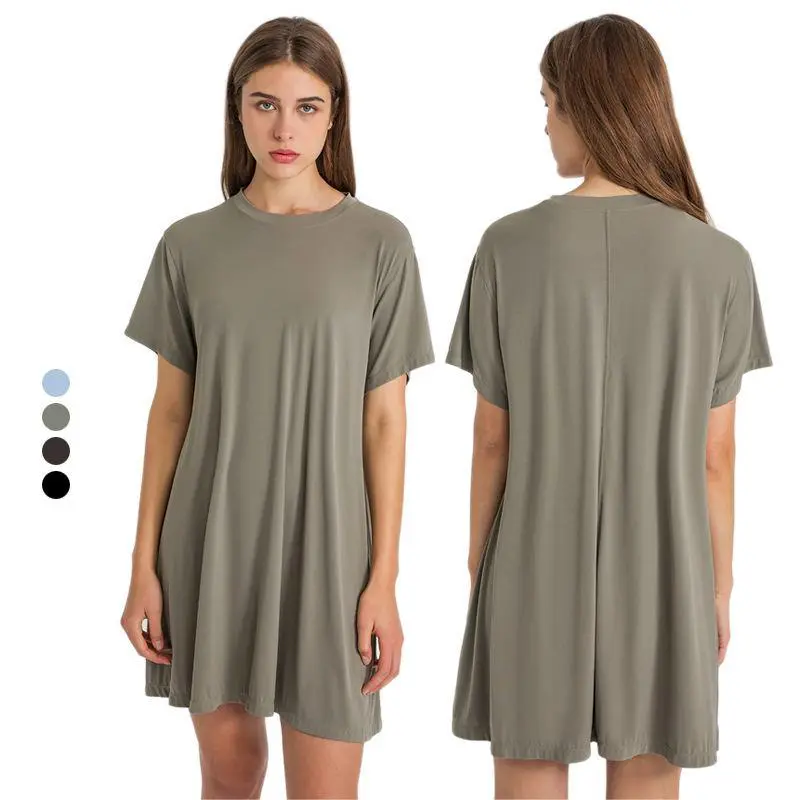 High Quality Skin Friendly Yoga Clothes Pleated Loose Sports Women Short Sleeve T-shirt Dress