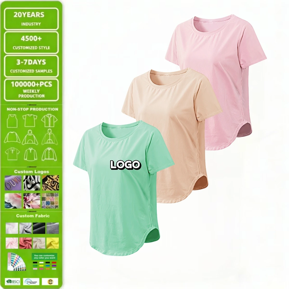 Women's Summer Custom Workout Clothing Active Wear Plus Size Yoga Sport T-shirts Short Sleeve Causal 88% Polyester 12% Spandex