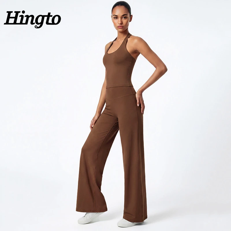 Custom Quick Dry Luxury Yoga Set Women Halter Top Wide Leg Pants Matching Set Leisurewear Sportswear Eco-friendly