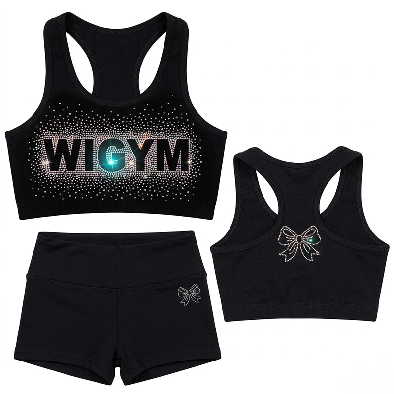 Dye Sublimation Custom Cheerleading Uniform Set for Kids Bra Top & Skirt Dance Practice Sports Wear