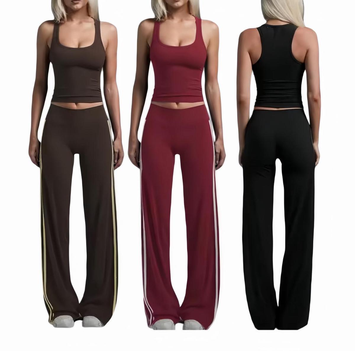 Women's 2 Piece Yoga Set Racerback Sports Vest High Waist Draped Wide Leg Pants Casual Fitness Workout Tracksuit