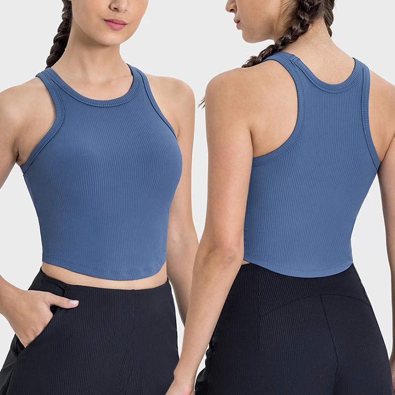 Lightweight Breathable Elastic Sports Vest With Nude-Sensing Integrated Chest Cushion Shock-proof Fitness Yoga Clothing Top