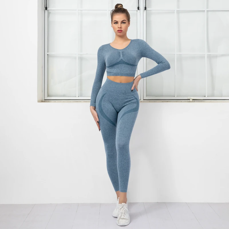 New Fashion Solid Breathable 10 Color High Waist Tight Seamless Women's Sets Fitness Sports Gym Running Yoga Tracksuit