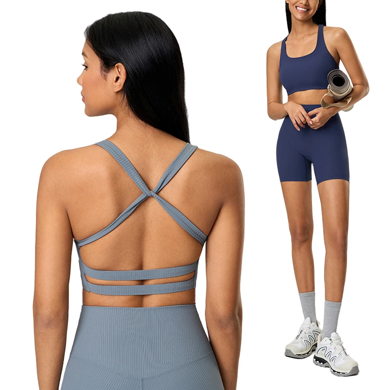 Women's High Racerback Crop Tops U-Neck Running Bra Sexy Backless Yoga Sports Bra Simple Style
