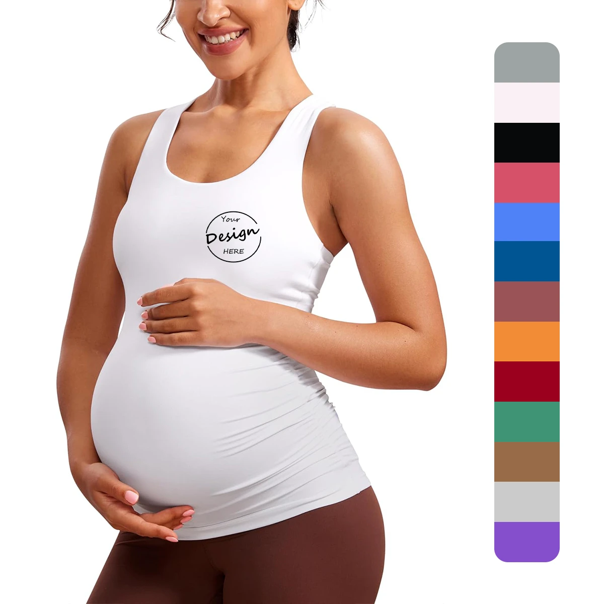 Women's High Elastic Jersey Short Tank Top Bulk Custom 88% Polyester 12% Spandex Tight Fit Yoga Pregnant Tops White