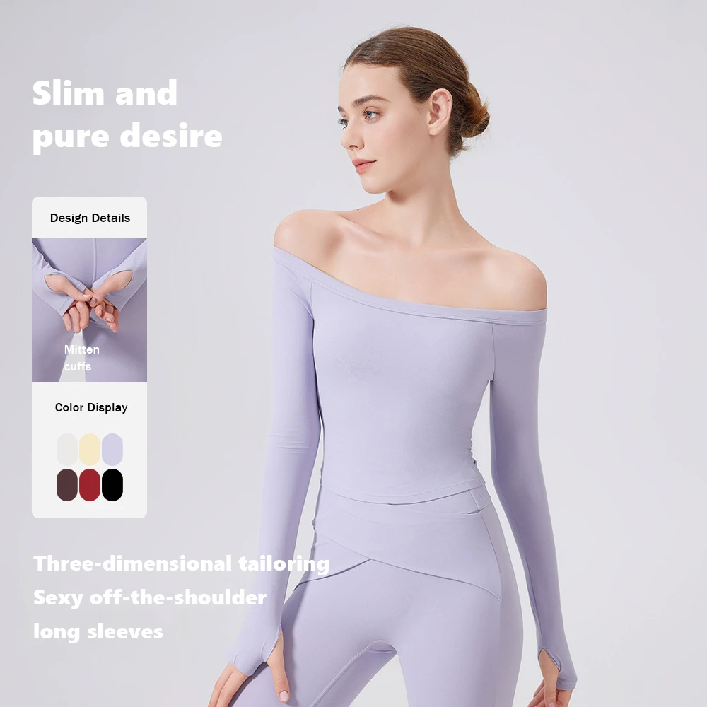 XW-CX3325 Outdoor Wear Tight Long Sleeves Gym Fitness Clothes Slim Sports Running Comfortable Women Yoga Off Shoulder Top