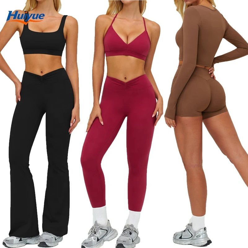 Fitness Leggings High Waist Seamless Sport Bra&Top 6 Piece Yoga Set Activewear Workout Outfit Gym Fitness Sets