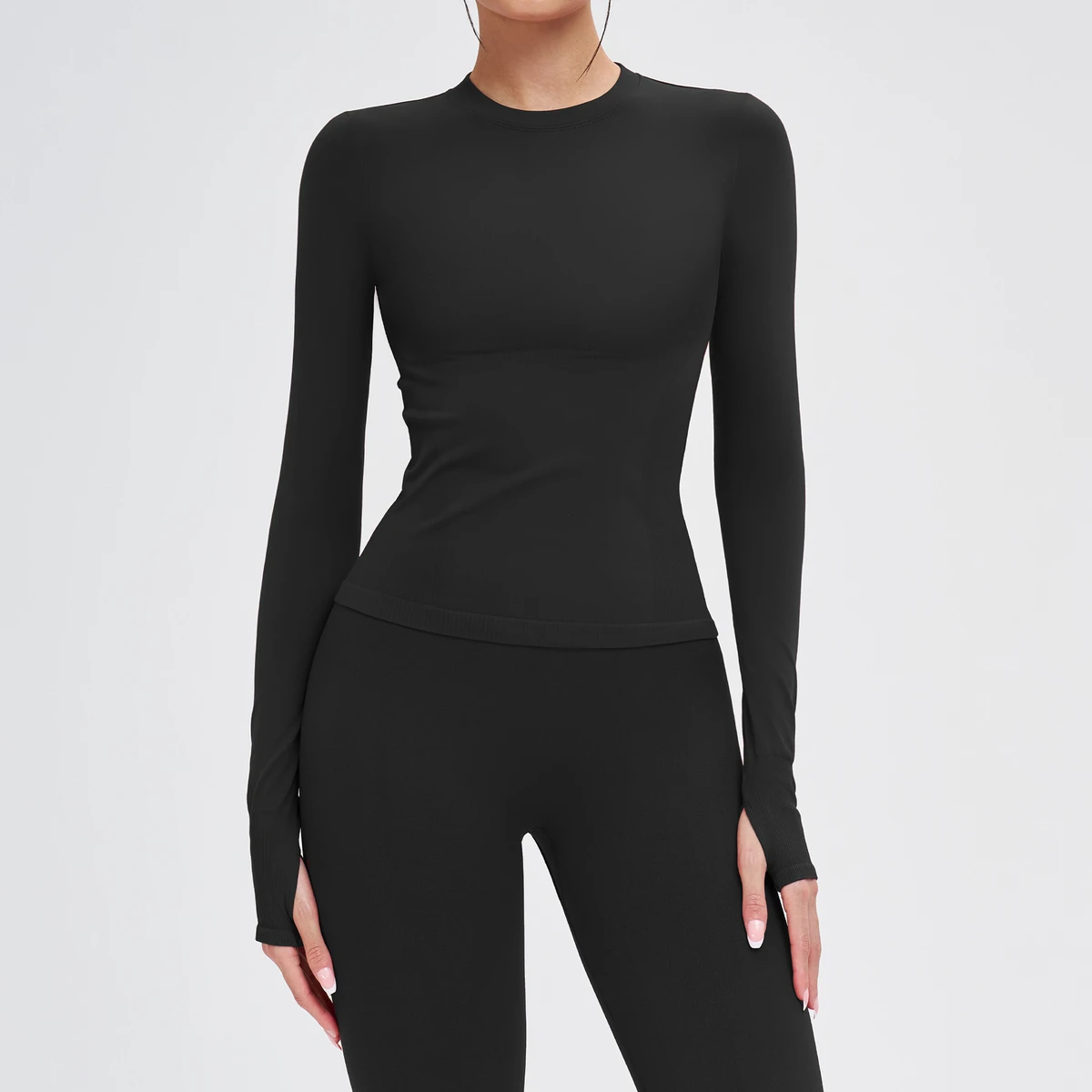 Women's Seamless Long Sleeve Crew Neck Slim Fit Yoga Shirt Outdoor Running Fitness Top #5081