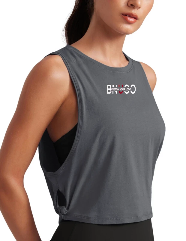 Custom Cotton Spandex Workout Sport Athletic Yoga Running Gym Loose Crop Sleeveless Shirts Large Armhole Tank Tops for Women