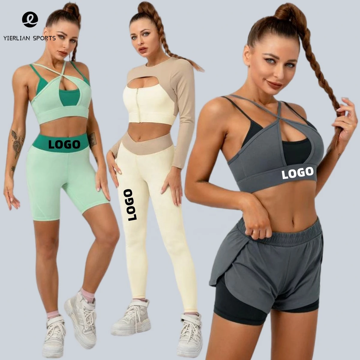 2023 New Fashion Candy Color Two Color Combination 7 Pieces Fitness Yoga Wear Set Suit Top Sports Wear Gym Fitness Sets