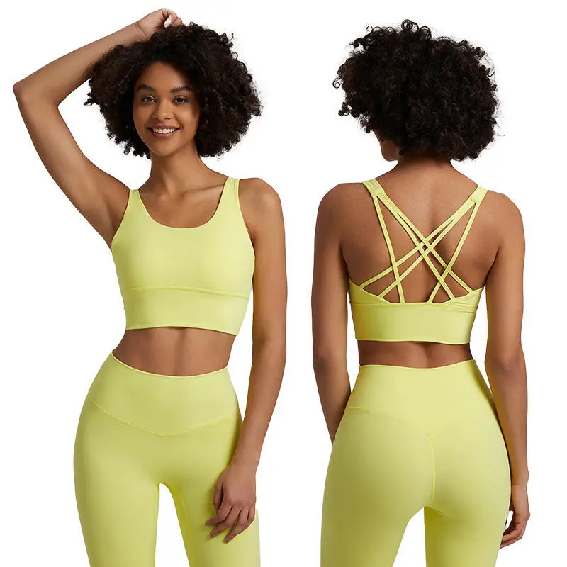 4027 Light Weight Cross Back Crop Tops Soft Strappy Running Gym Padded Yoga Compression Shockproof Fitness Workout Sports Bras