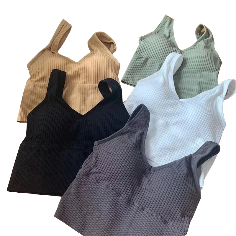 Personalized Women's V-Neck Cropped Running Tank Top Breathable Knitted Fabric Comfortable Casual Fashion Seamless Feather