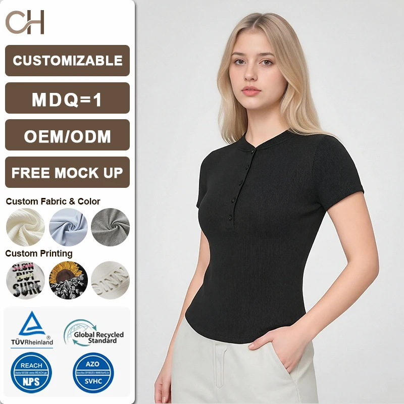 Spring Modal Sports T-Shirt with Buttons, Ribbed Yoga Top, High Elasticity and Breathable Women's Yoga Short Sleeve