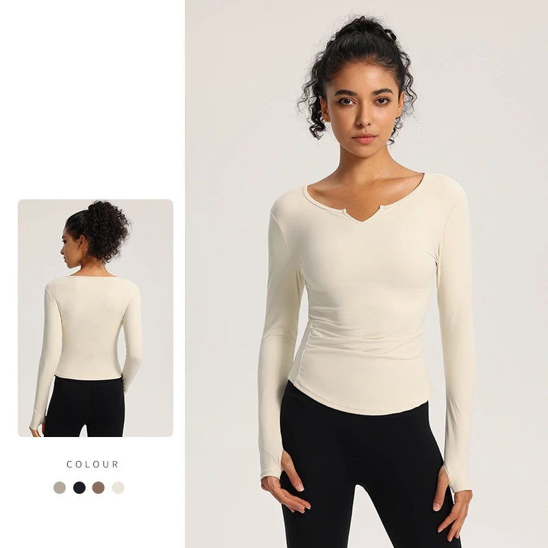 Hot Sale Fashion Women's Long Sleeve Padded Sports Top With Mitt Design For Fitness Workout Gym Wear Yoga Crop Top Activewear
