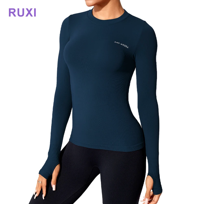 Women Long Sleeved Breathable Elastic Sportswear Top Nylon Spandex Fitness Active Wear Women Yoga Top Gym T-shirt
