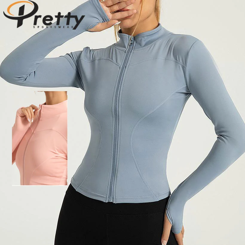 Plus Size Women's Seamless Nude Yoga Long Sleeve Jacket Top Breathable Tight for Fitness Training Running Cycling