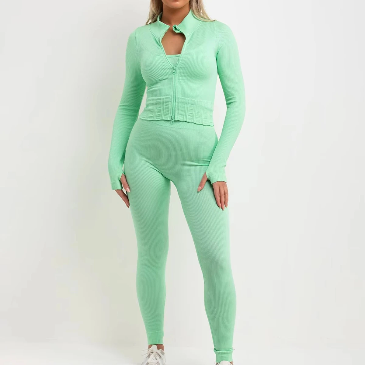 Women's Yoga Wear Workout Set High Waist Full Length Solid Four Way Stretch Lightweight Eco-Friendly Activewear Leggings