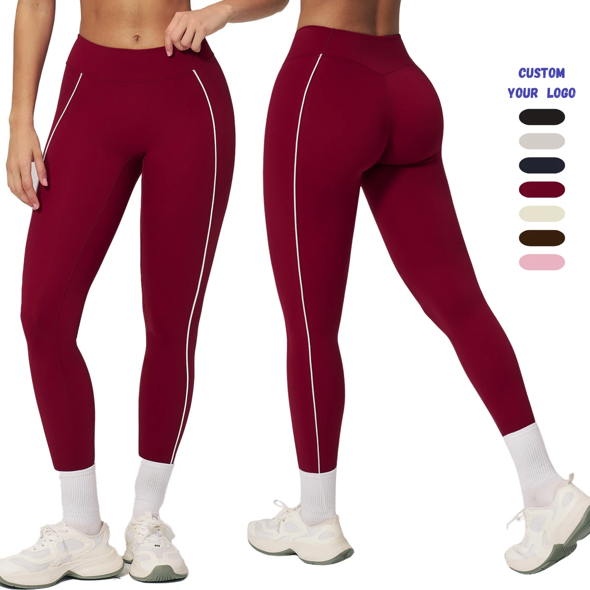 Women Naked Feel Yoga Leggings Contrast Trim Low Rise Sculpting Butt Lifting Workout Pants Running Fitness Activewear