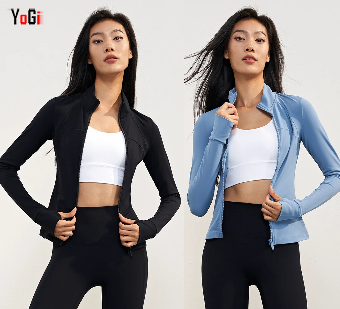 Women's 2-Piece Breathable Gym Fitness Wear Set Solid Fleece Sports Jacket Full Zip Yoga Pants Leggings Elastic Waist Front
