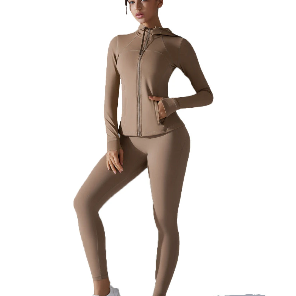 Yoga Two Piece Seamless Quick Dry Tight Zipper Jackets Running Shock-Proof Outdoor High Waist Gym Fitness Sets For Women
