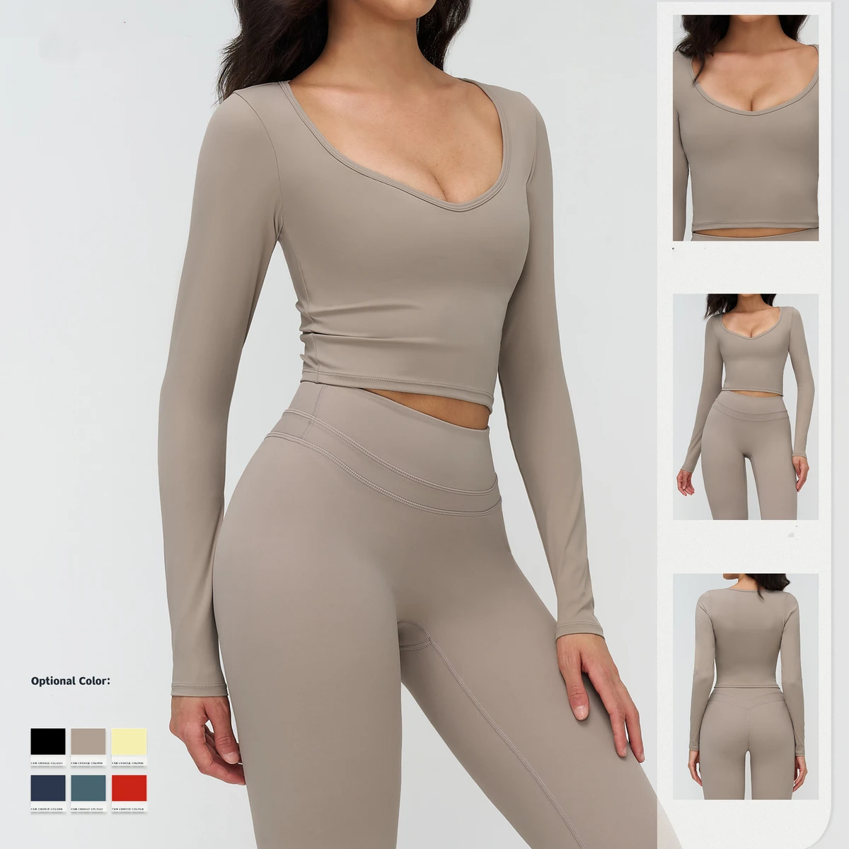Women's Brushed V-Neck Yoga T-Shirt Slim Fitted Soft Stretchy Casual Workout Top for Outdoor Running Fitness Yoga Long Sleeve