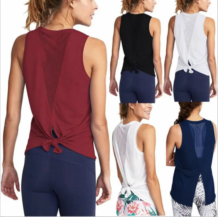 Singlet Fashion Back Detail Yoga Tank Top Round Collar Athletic Running Yoga Top