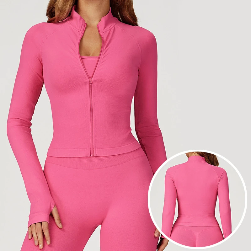 Roregal Seamless Stand Collar Zipper Yoga Slim Fit Sports Long Sleeved Jacket Sports Jackets Women Yoga Top