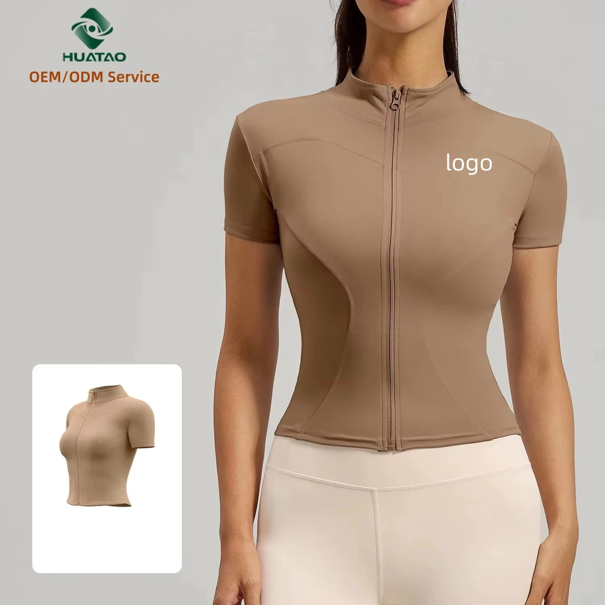 Women's Breathable High-stretch Yoga Top Short-sleeved Tight Fit Spandex/Polyester Front Logo Running Feel Fitness Clothing