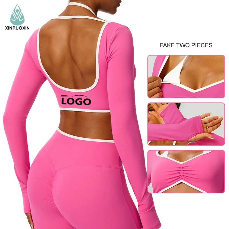 American Back Style Women's Yoga Long-Sleeved Top-Quick-Drying Lightweight Breathable Running Sports T-Shirt Chest Pad Skinny